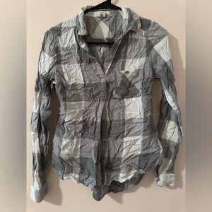 Maurices Gray and White Plaid Button-Front Shirt